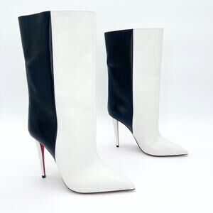 Christian Louboutin Astrilarge Booty 100 Black White Bicolor Leather Boots EU 40